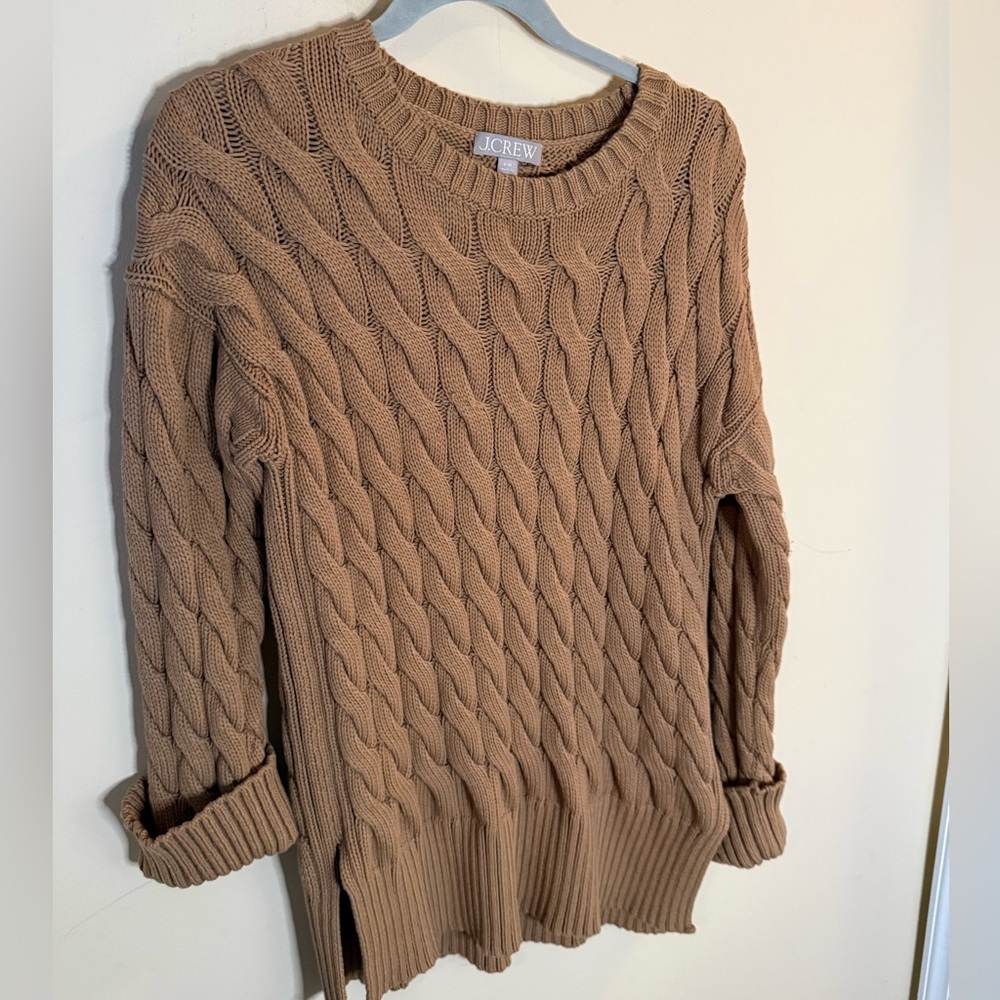 J. Crew Cotton Blend Cable Knit Side Slit Crewneck Sweater size S-M